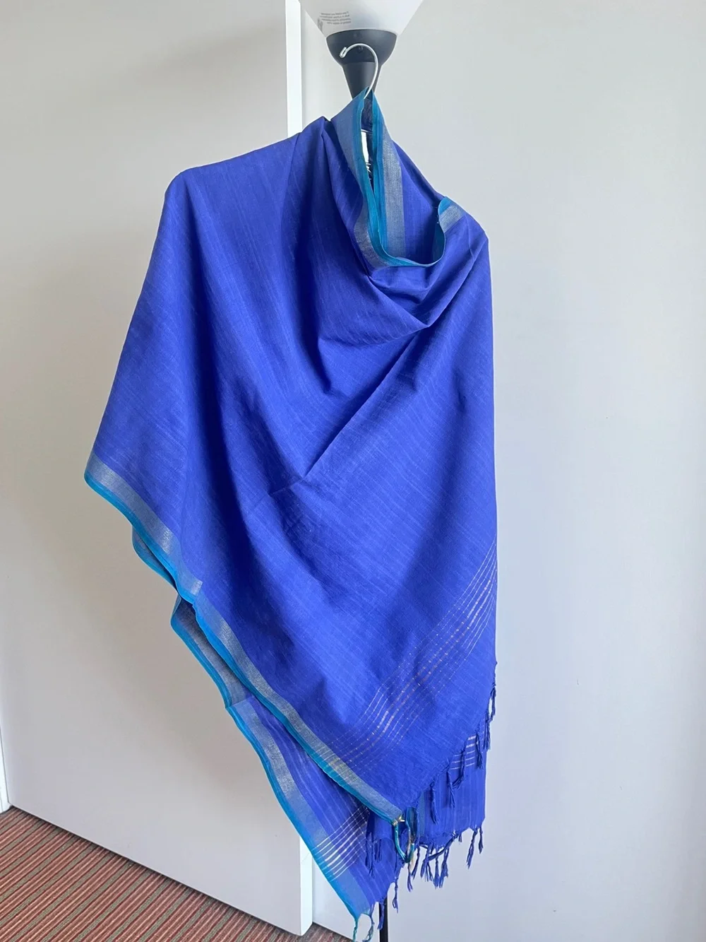 Fabindia style 100% Cotton Dupatta scarf wrap Purple Teal Green Border Gold Zari